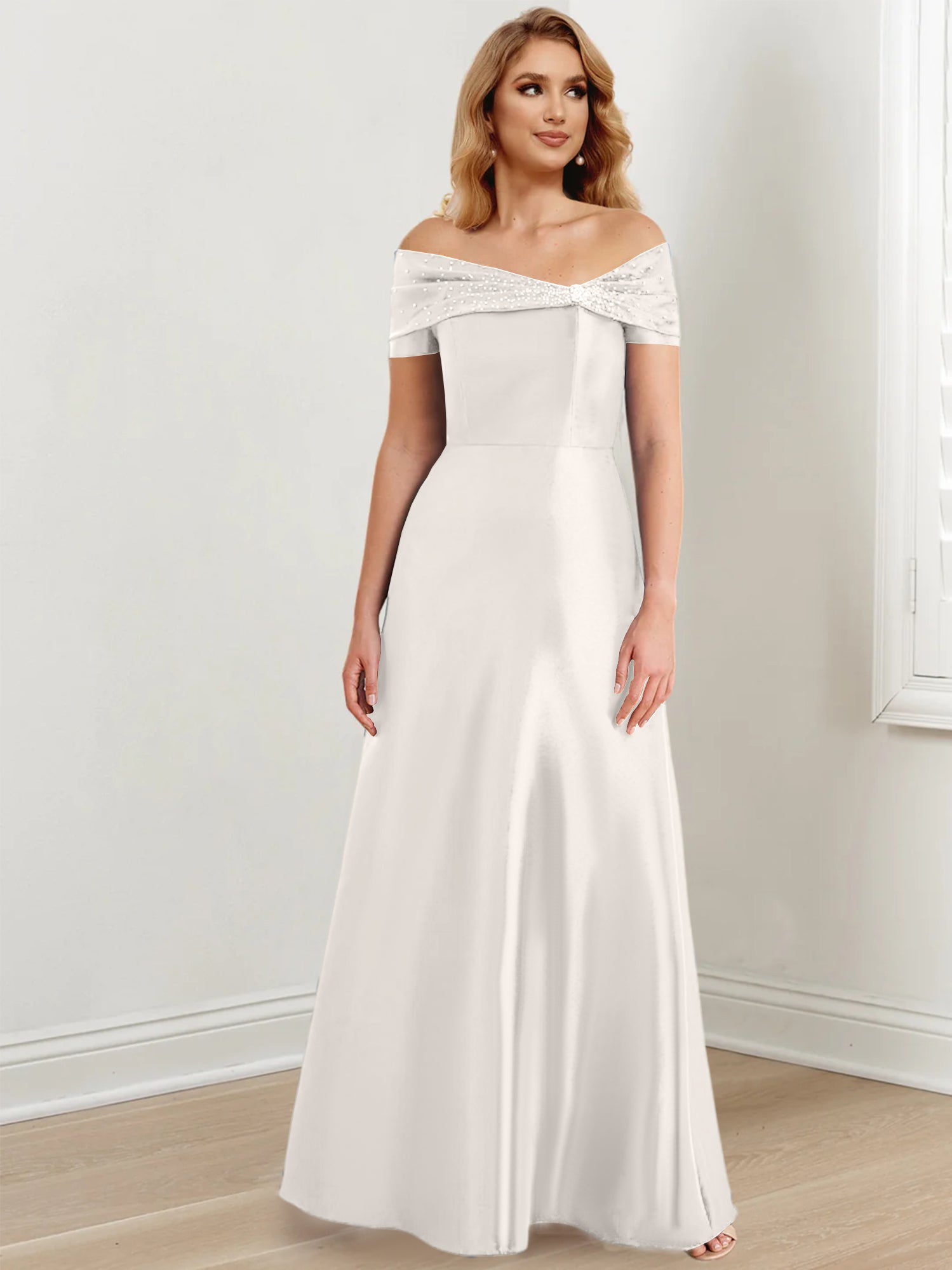 Floor-Length Off-the-Shoulder Mother of the Bride A-Line/Princess Dresses-27prom