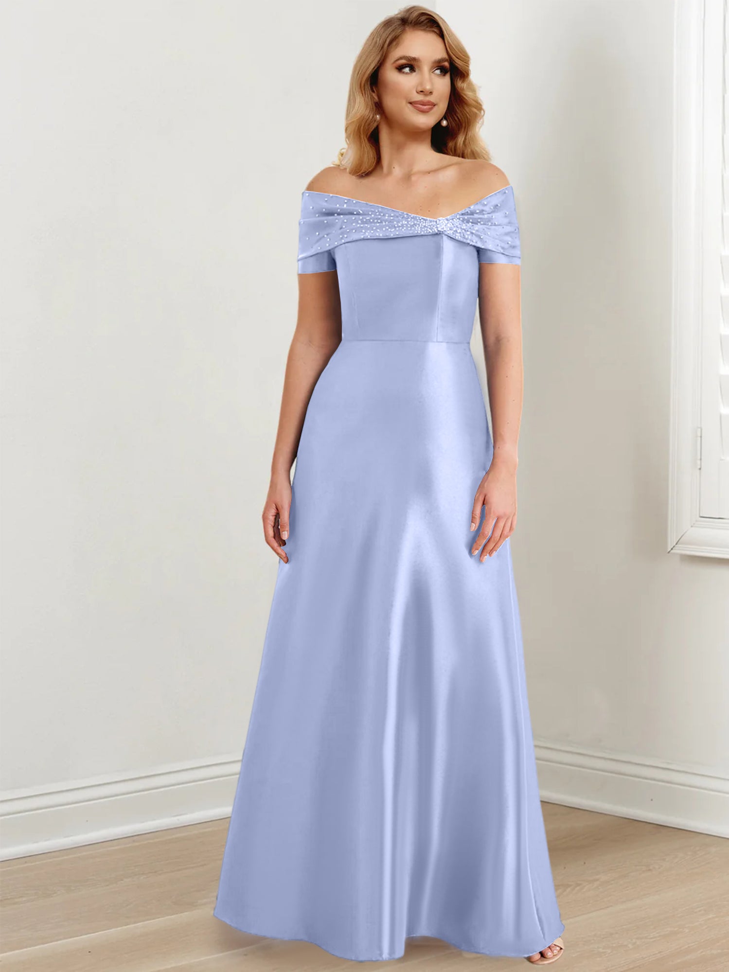 Floor-Length Off-the-Shoulder Mother of the Bride A-Line/Princess Dresses-27prom