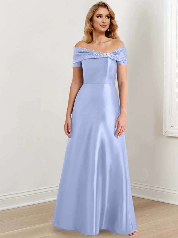 Floor-Length Off-the-Shoulder Mother of the Bride A-Line/Princess Dresses-27prom