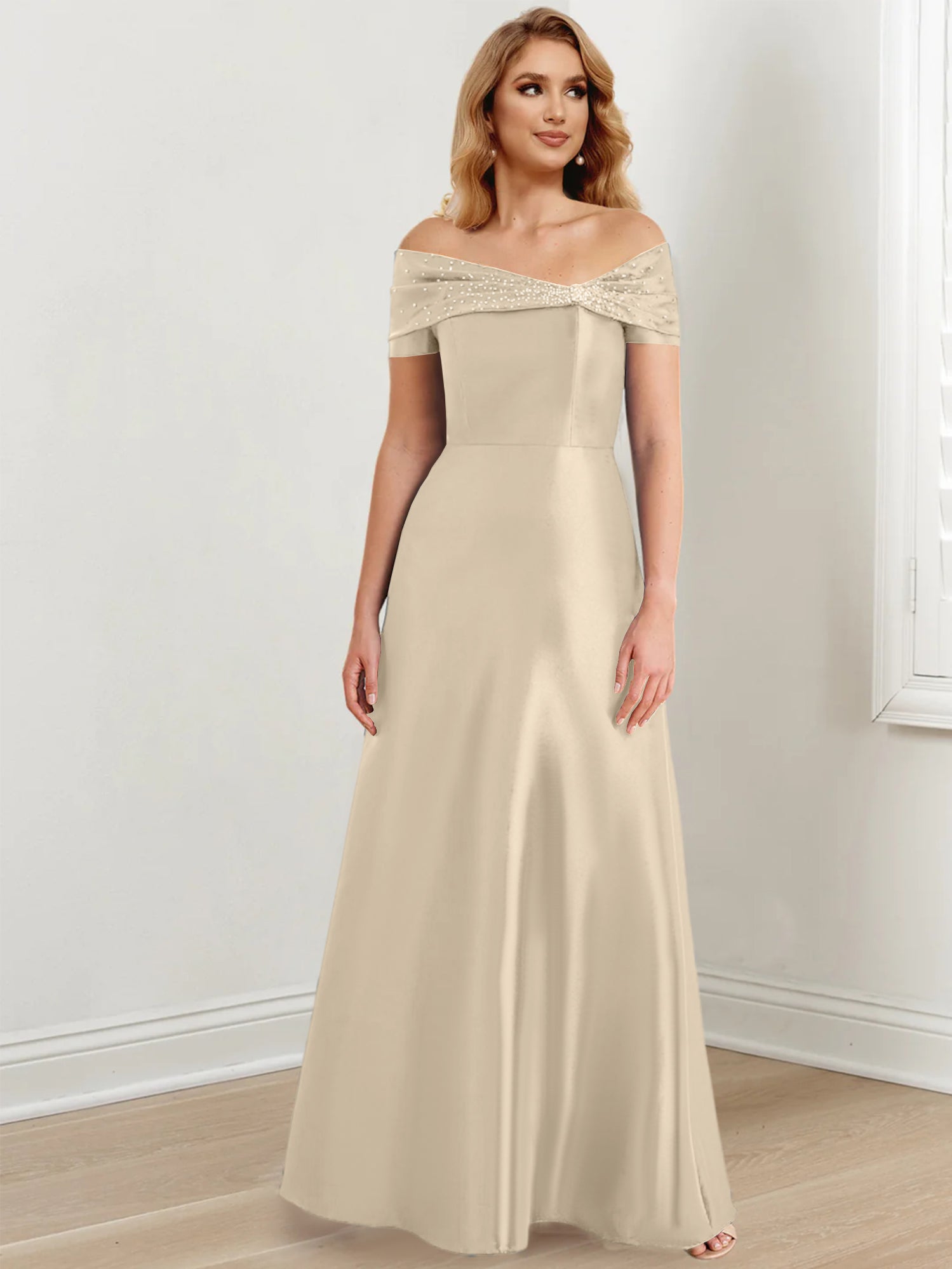 Floor-Length Off-the-Shoulder Mother of the Bride A-Line/Princess Dresses-27prom