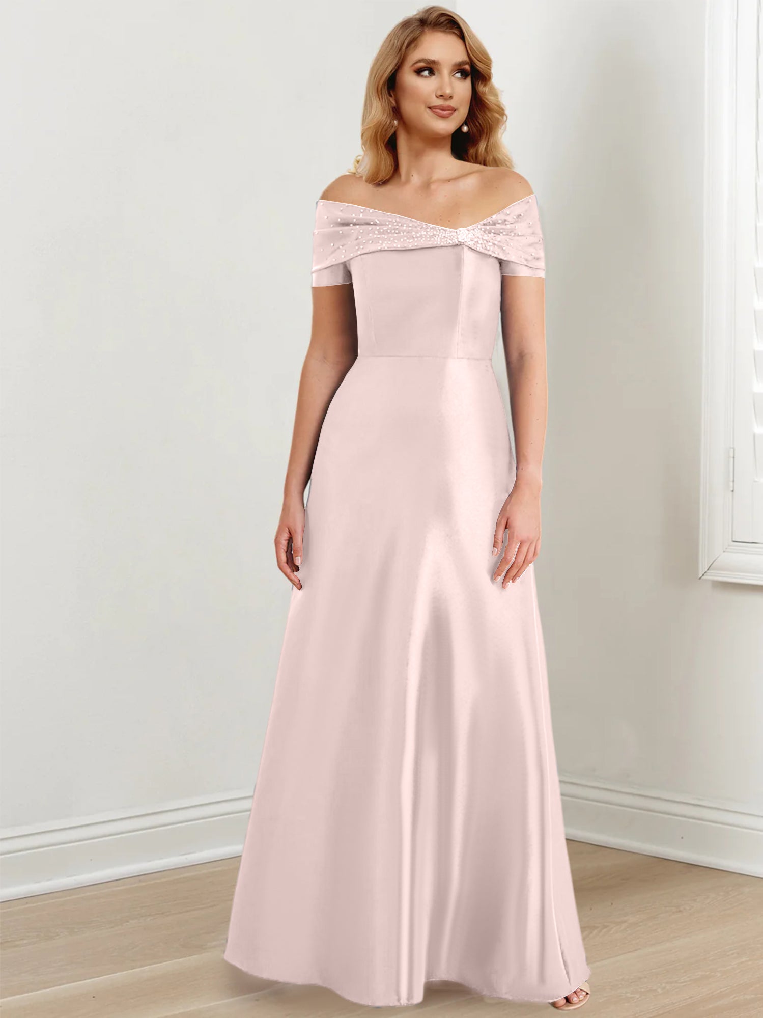 Floor-Length Off-the-Shoulder Mother of the Bride A-Line/Princess Dresses-27prom