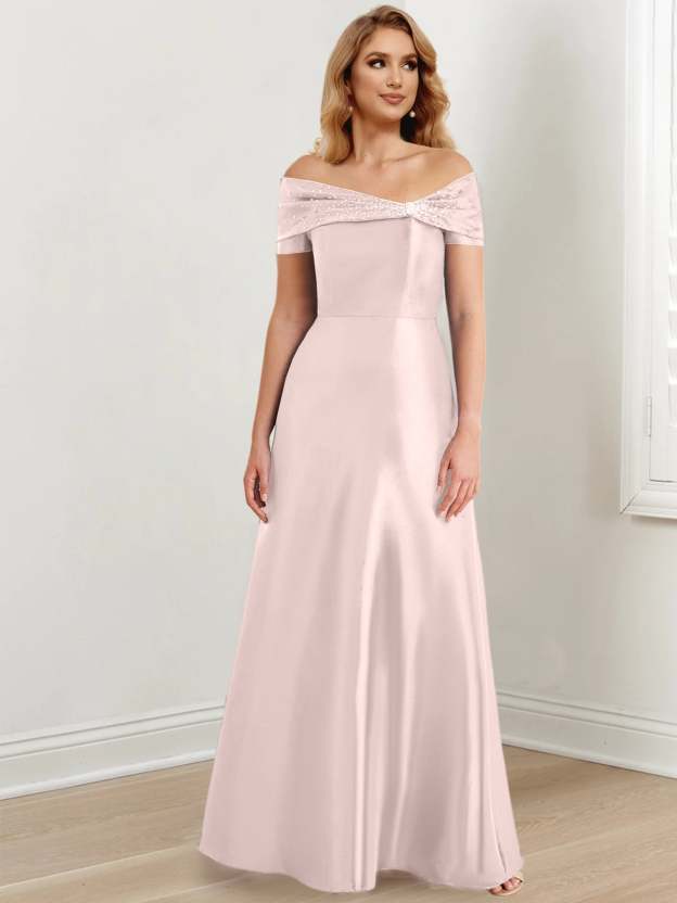 Floor-Length Off-the-Shoulder Mother of the Bride A-Line/Princess Dresses-27prom