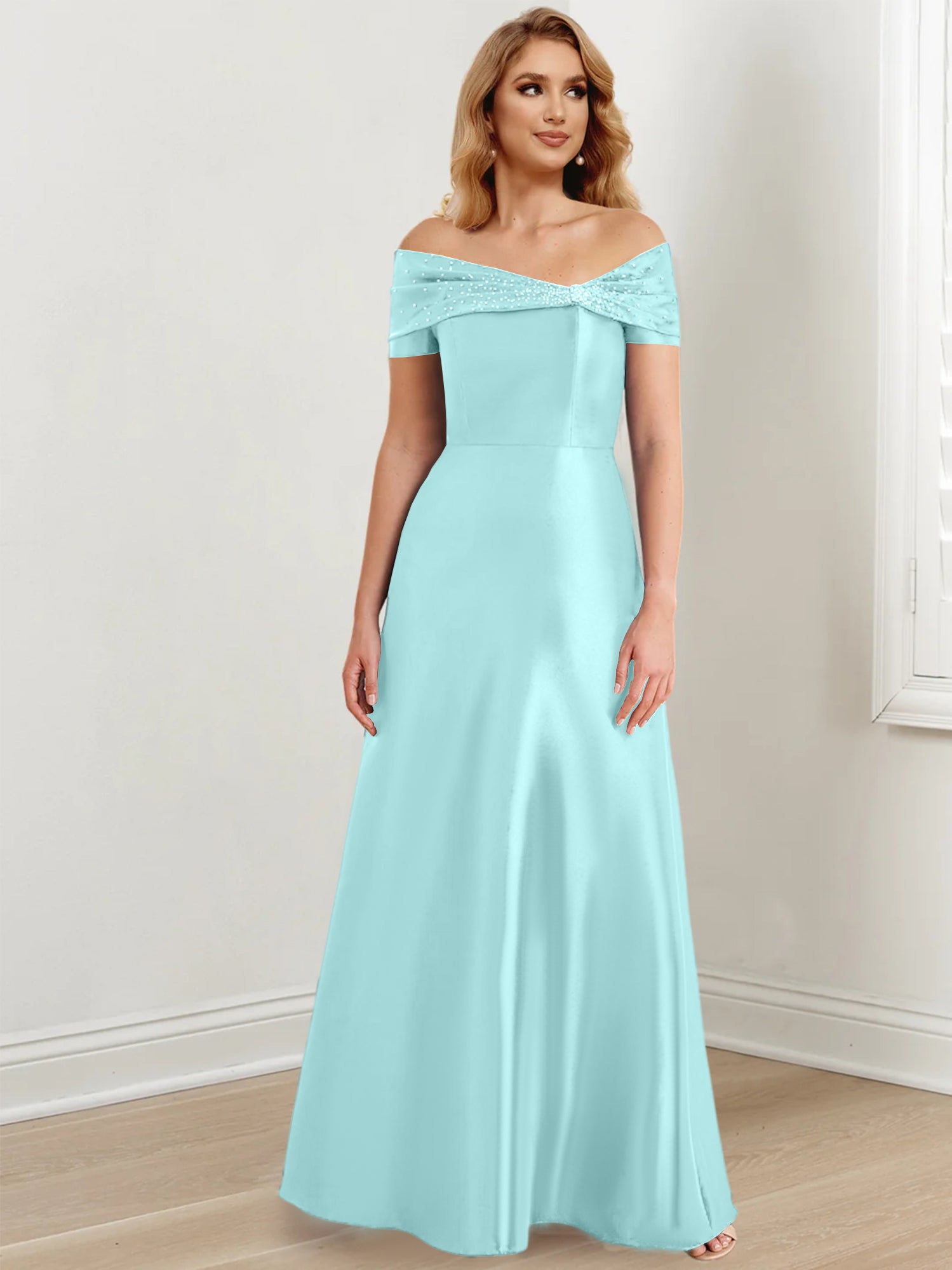 Floor-Length Off-the-Shoulder Mother of the Bride A-Line/Princess Dresses-27prom