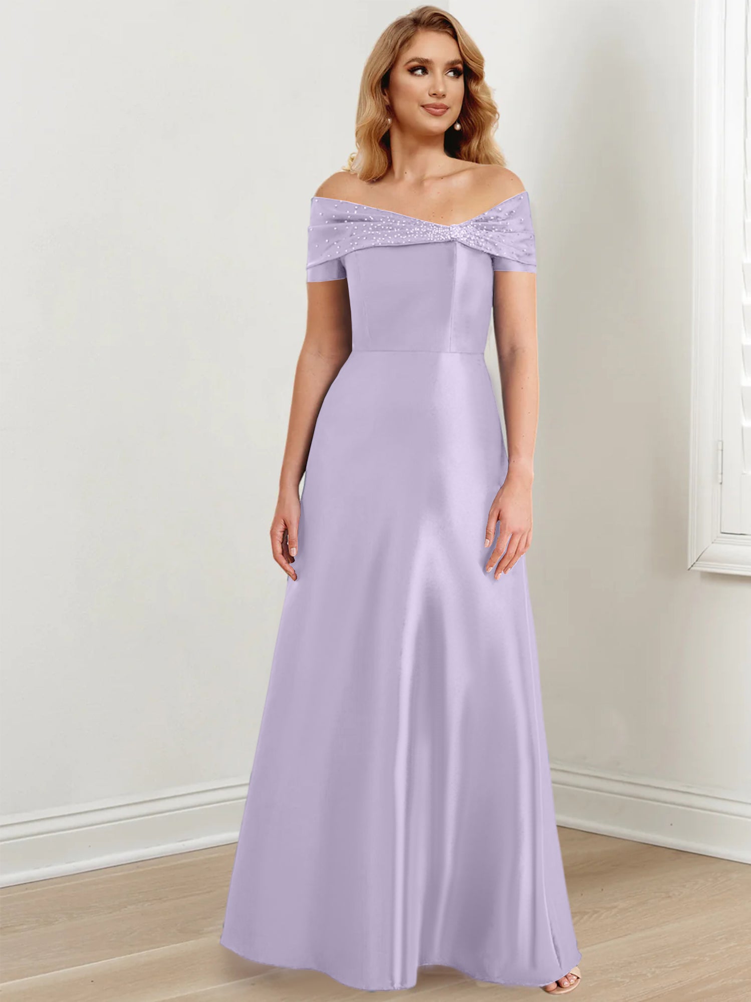 Floor-Length Off-the-Shoulder Mother of the Bride A-Line/Princess Dresses-27prom