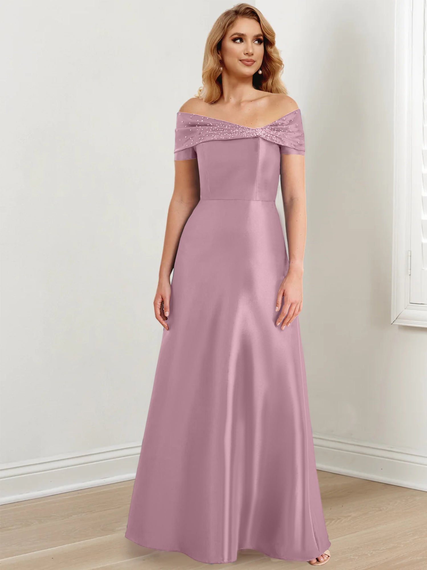 Floor-Length Off-the-Shoulder Mother of the Bride A-Line/Princess Dresses-27prom