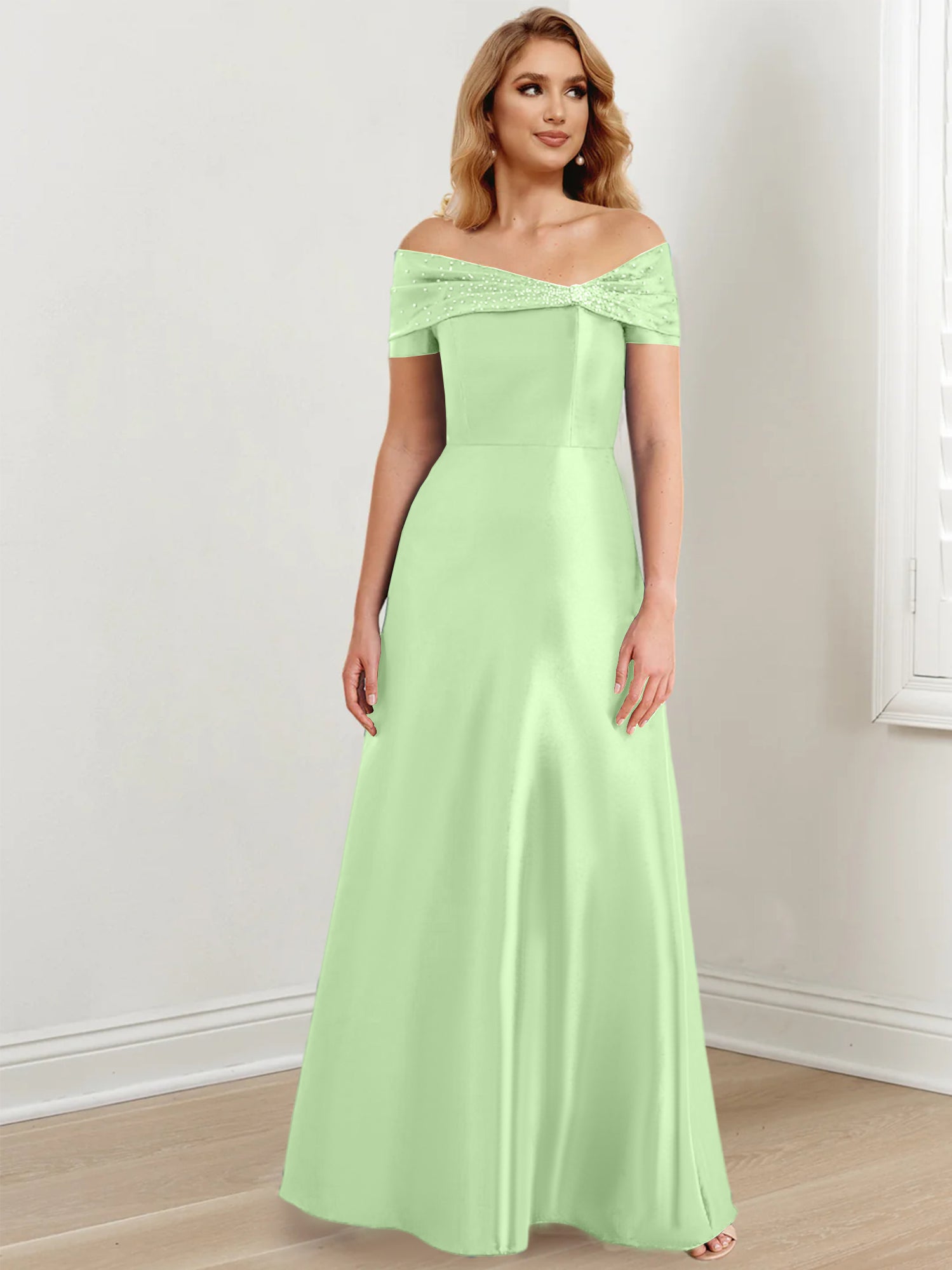 Floor-Length Off-the-Shoulder Mother of the Bride A-Line/Princess Dresses-27prom