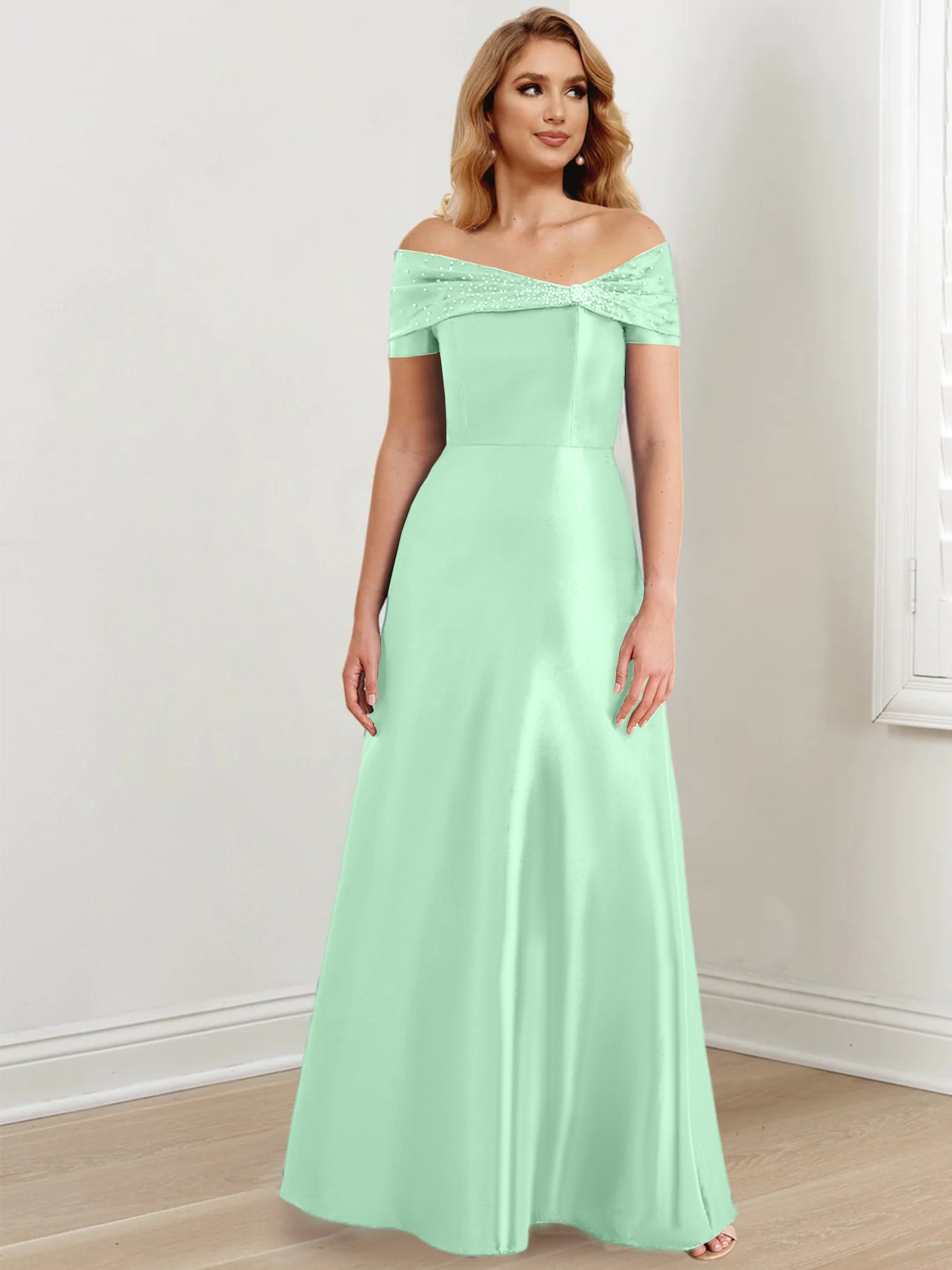Floor-Length Off-the-Shoulder Mother of the Bride A-Line/Princess Dresses-27prom