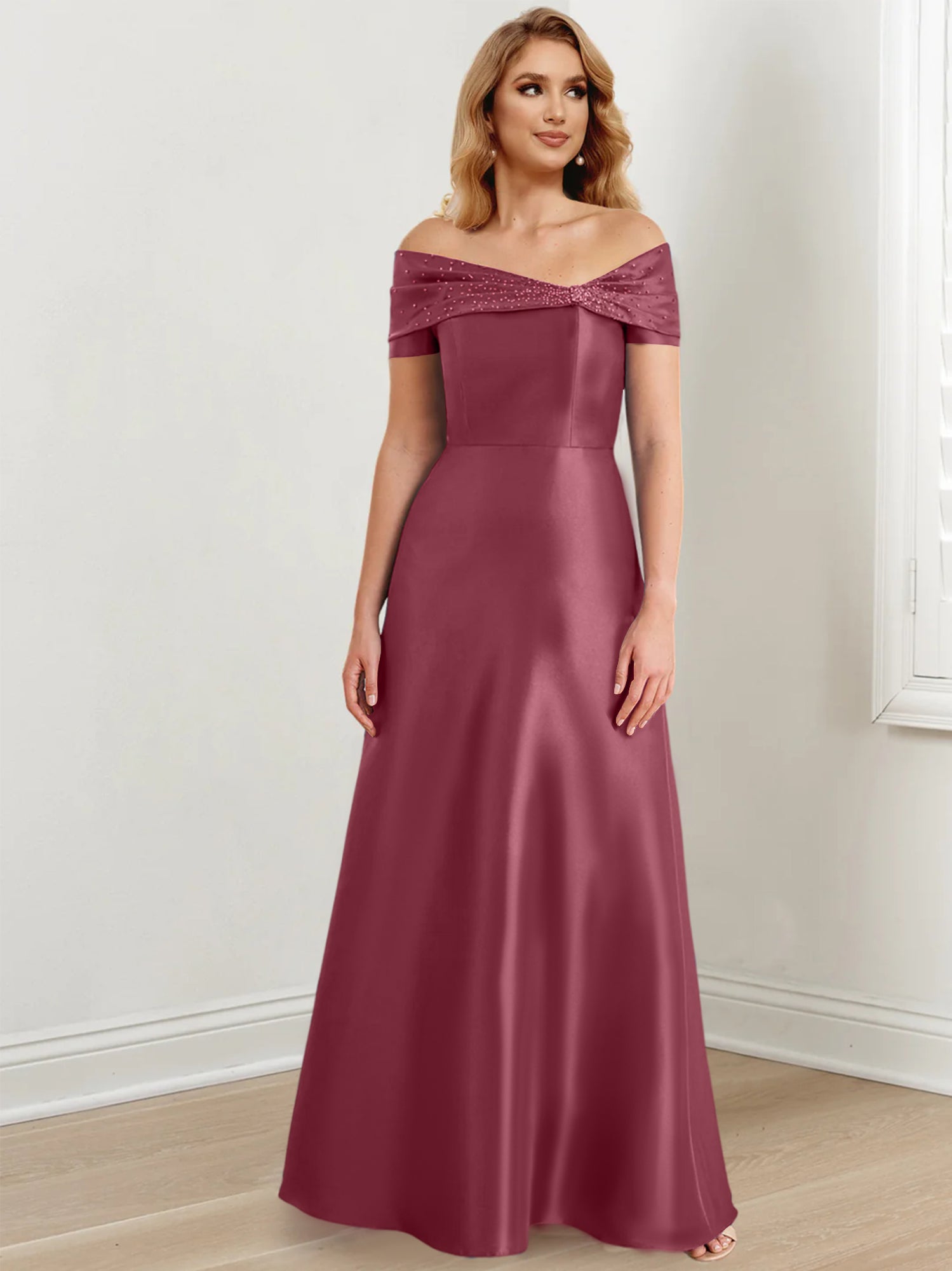 Floor-Length Off-the-Shoulder Mother of the Bride A-Line/Princess Dresses-27prom