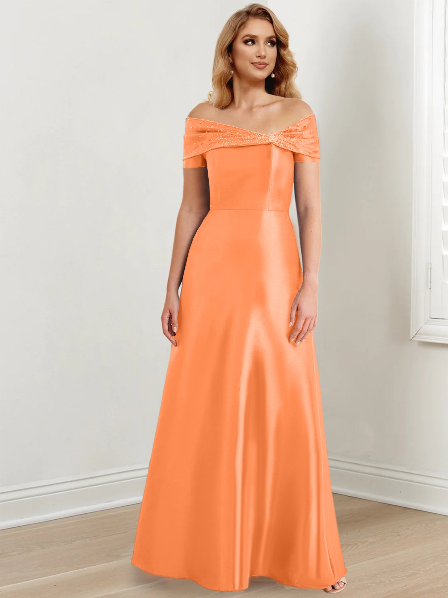 Floor-Length Off-the-Shoulder Mother of the Bride A-Line/Princess Dresses-27prom
