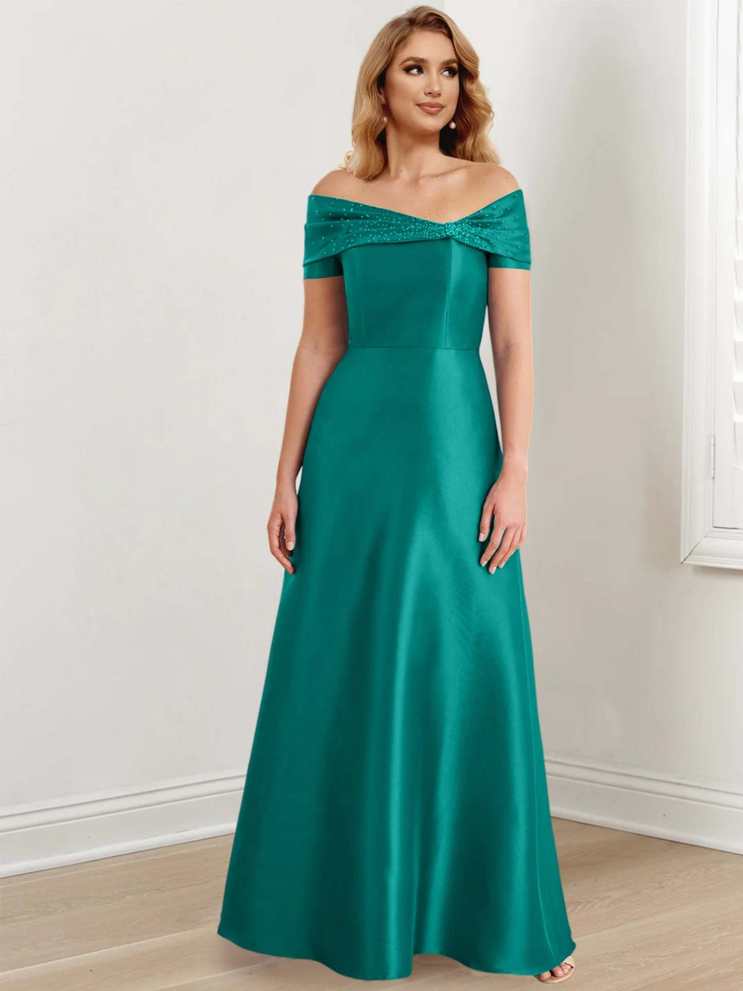 Floor-Length Off-the-Shoulder Mother of the Bride A-Line/Princess Dresses-27prom
