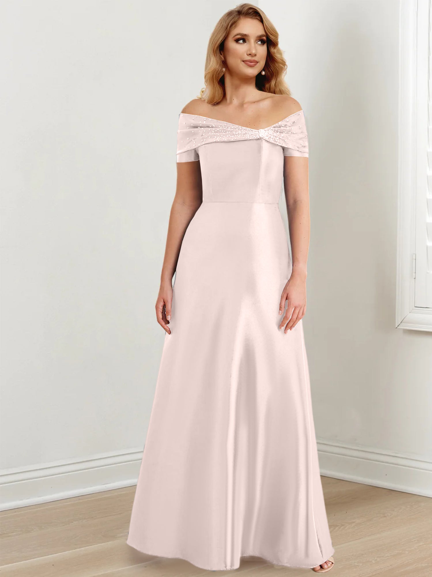 Floor-Length Off-the-Shoulder Mother of the Bride A-Line/Princess Dresses-27prom