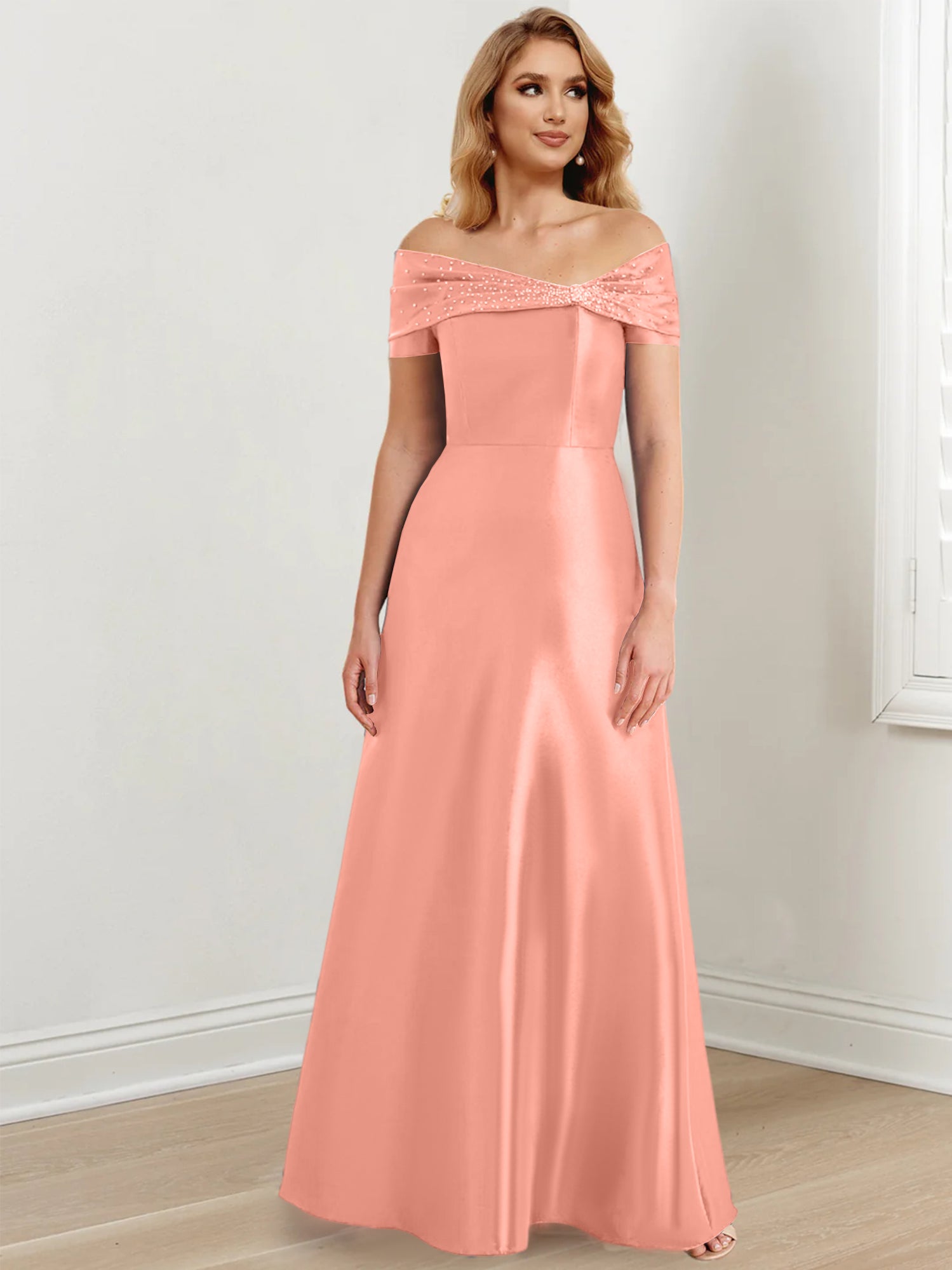 Floor-Length Off-the-Shoulder Mother of the Bride A-Line/Princess Dresses-27prom