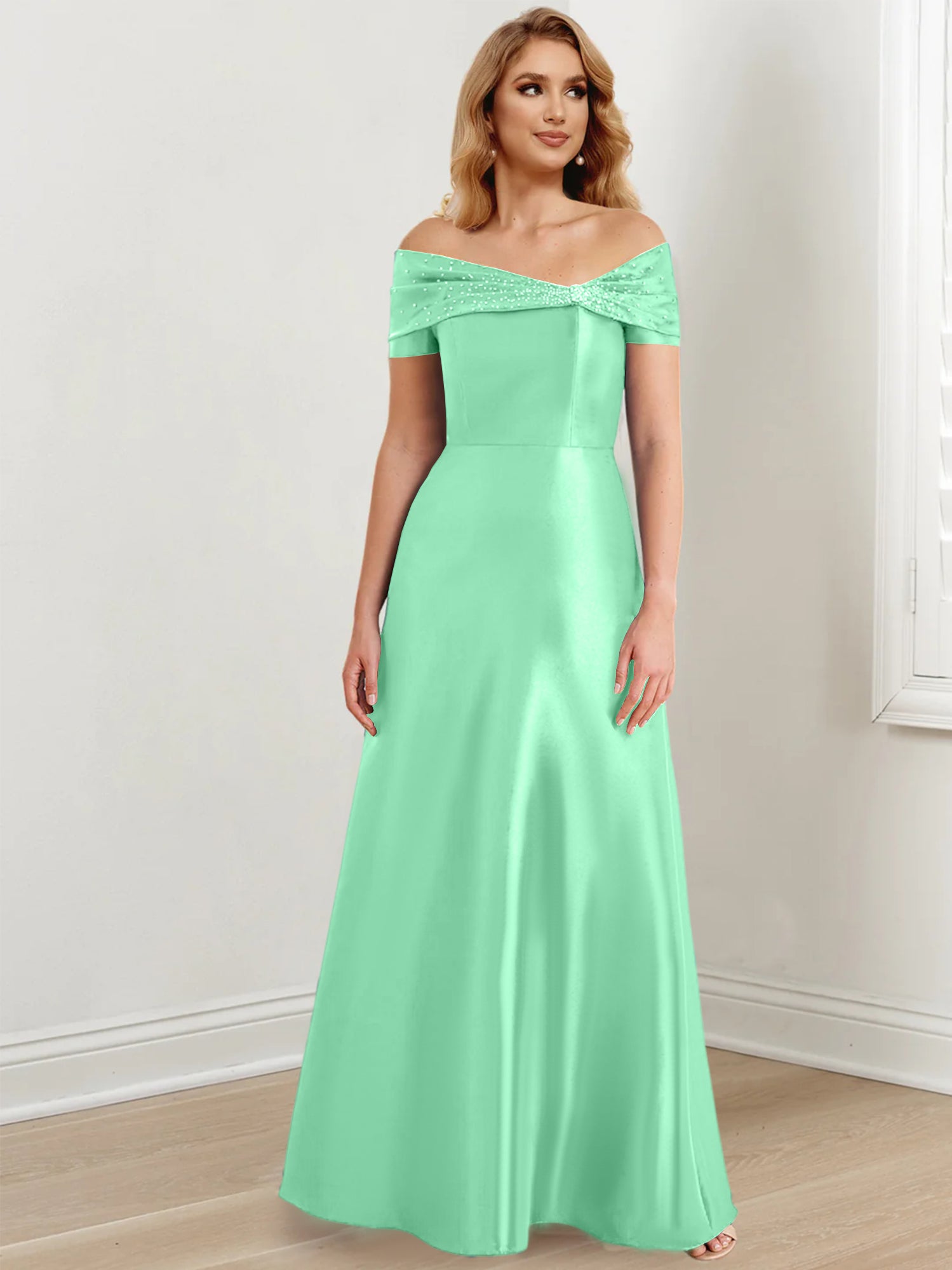 Floor-Length Off-the-Shoulder Mother of the Bride A-Line/Princess Dresses-27prom