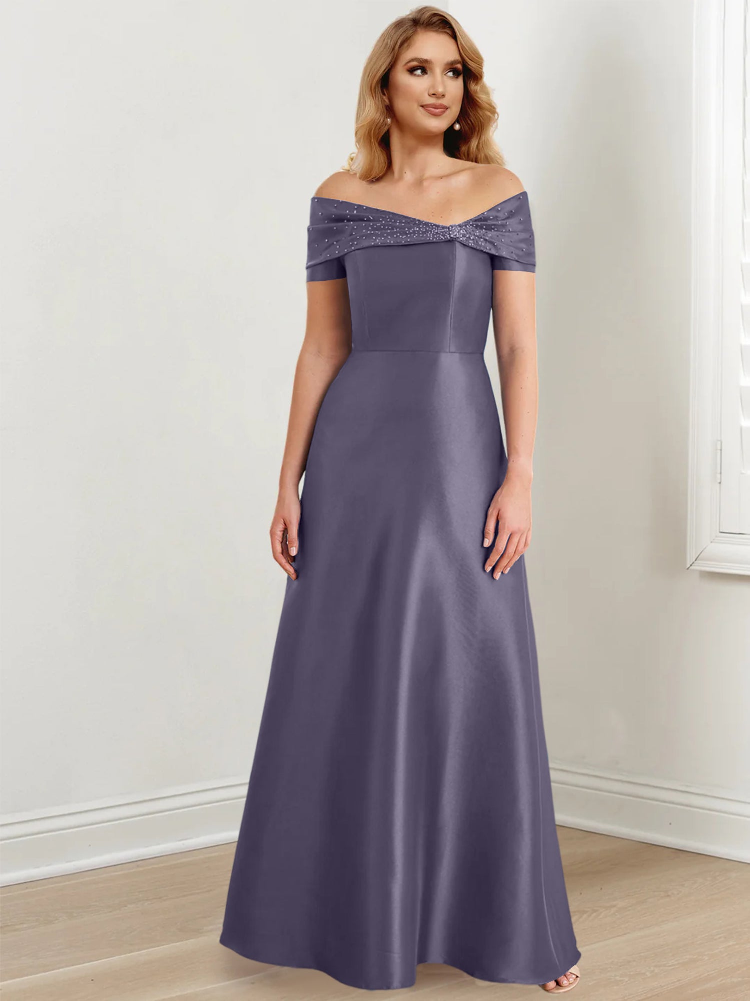 Floor-Length Off-the-Shoulder Mother of the Bride A-Line/Princess Dresses-27prom