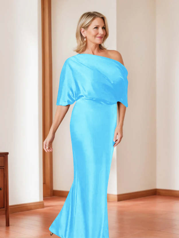 Elegant Plus Size Mother of the Bride One-Shoulder Sheath Dress with 1/2 Sleeves-27prom