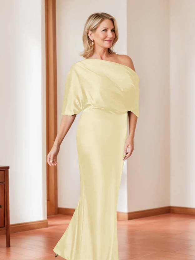Elegant Plus Size Mother of the Bride One-Shoulder Sheath Dress with 1/2 Sleeves-27prom