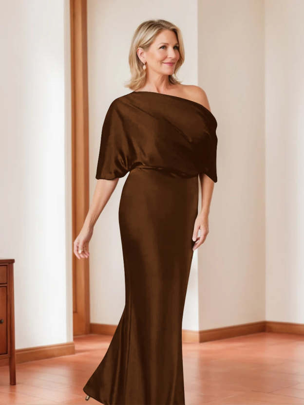 Elegant Plus Size Mother of the Bride One-Shoulder Sheath Dress with 1/2 Sleeves-27prom
