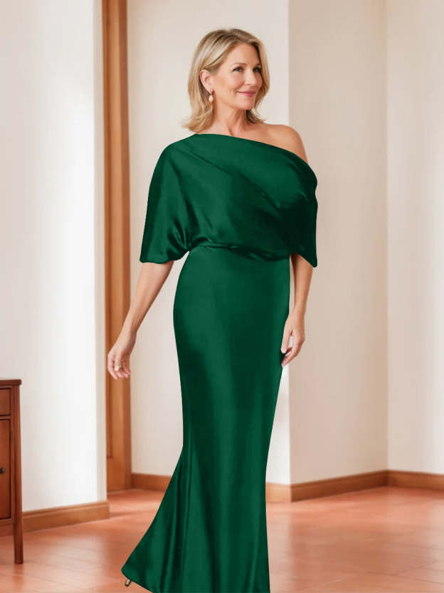 Elegant Plus Size Mother of the Bride One-Shoulder Sheath Dress with 1/2 Sleeves-27prom