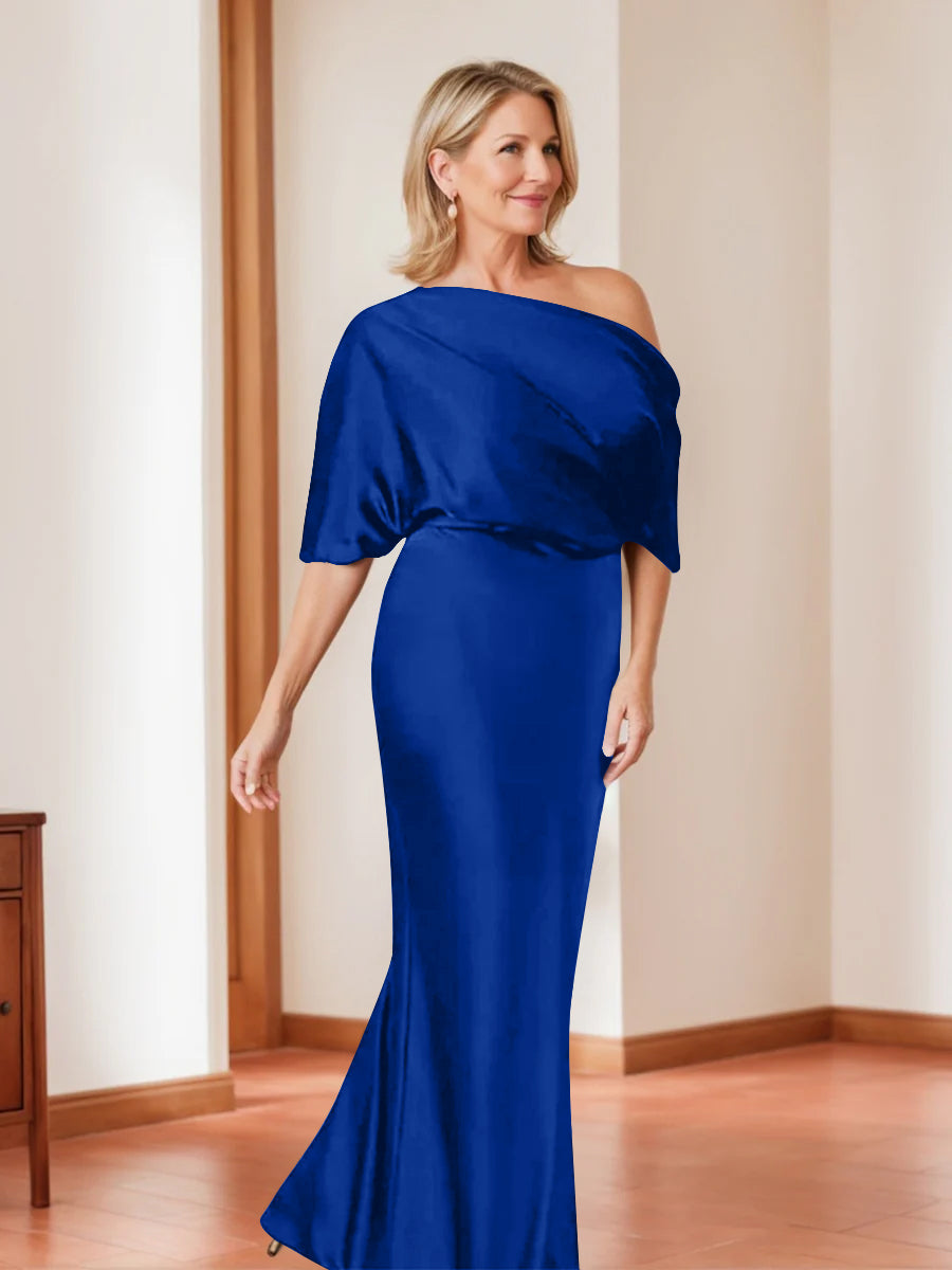Elegant Plus Size Mother of the Bride One-Shoulder Sheath Dress with 1/2 Sleeves-27prom