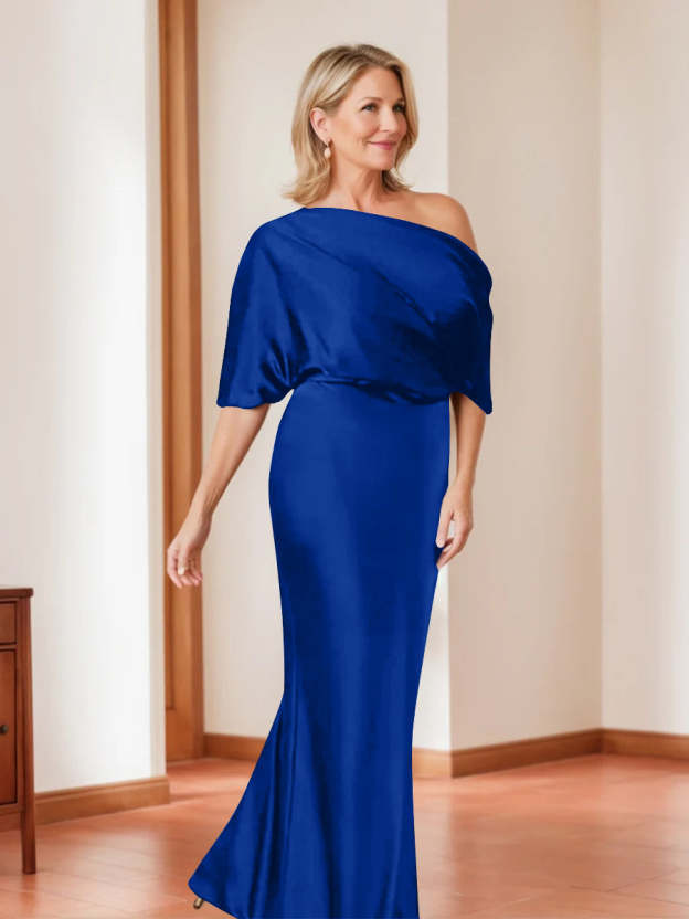 Elegant Plus Size Mother of the Bride One-Shoulder Sheath Dress with 1/2 Sleeves-27prom