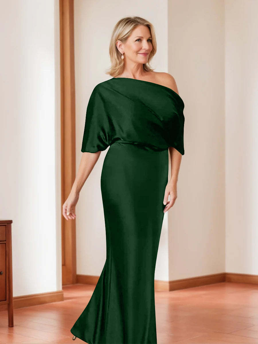 Elegant Plus Size Mother of the Bride One-Shoulder Sheath Dress with 1/2 Sleeves-27prom