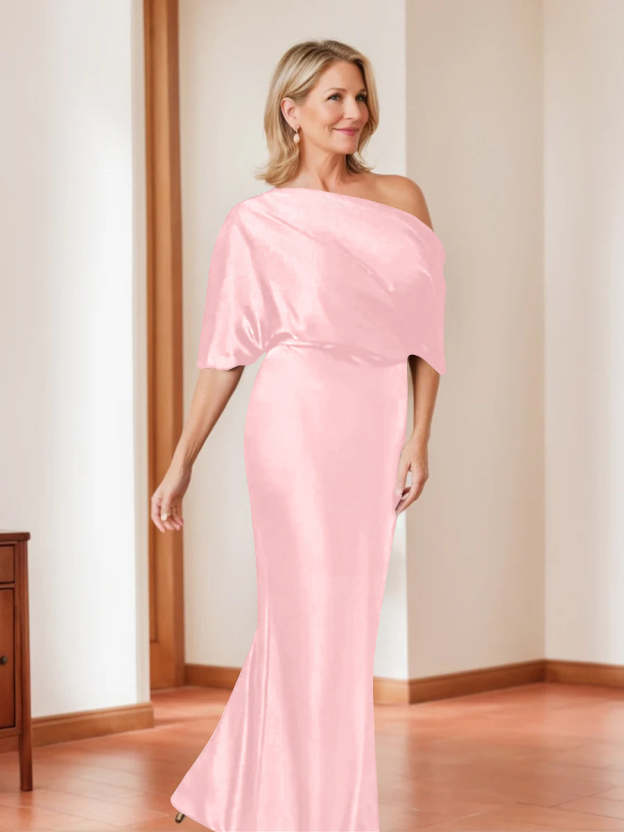 Elegant Plus Size Mother of the Bride One-Shoulder Sheath Dress with 1/2 Sleeves-27prom