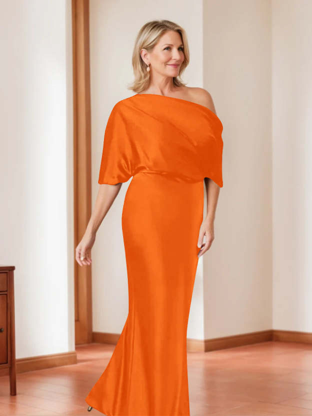 Elegant Plus Size Mother of the Bride One-Shoulder Sheath Dress with 1/2 Sleeves-27prom