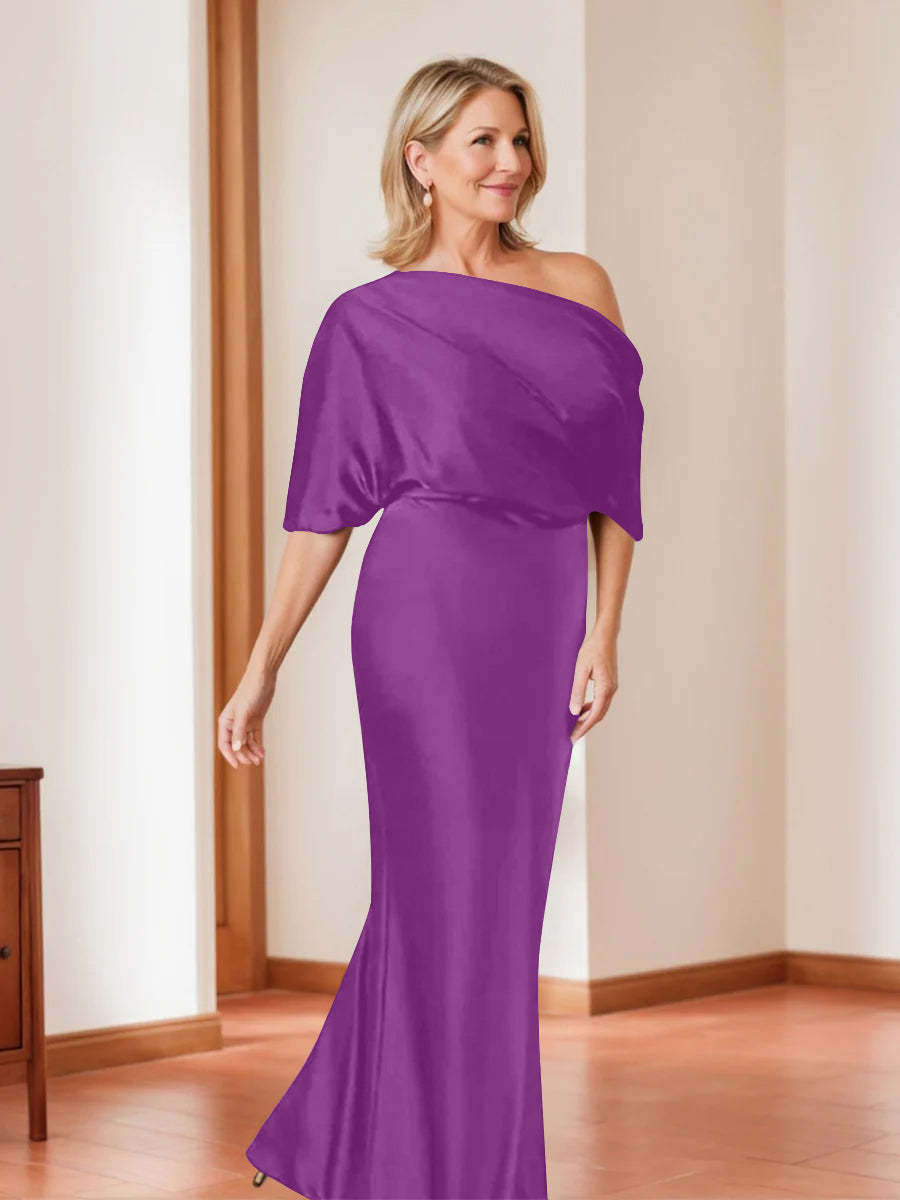 Elegant Plus Size Mother of the Bride One-Shoulder Sheath Dress with 1/2 Sleeves-27prom