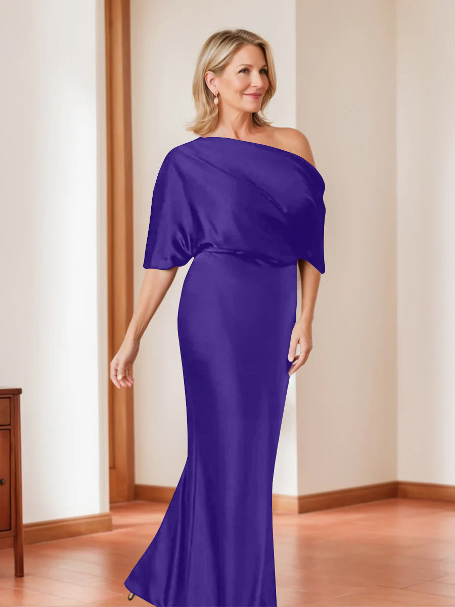 Elegant Plus Size Mother of the Bride One-Shoulder Sheath Dress with 1/2 Sleeves-27prom