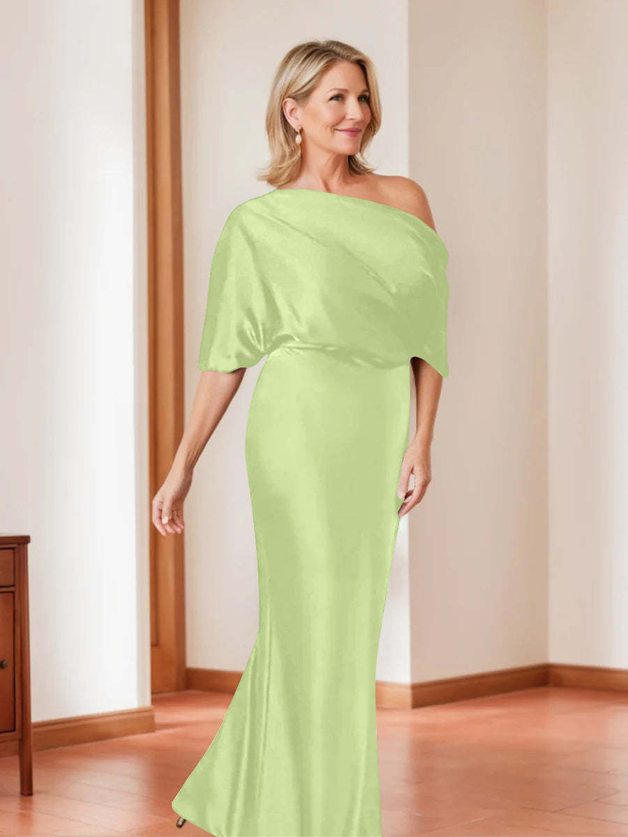 Elegant Plus Size Mother of the Bride One-Shoulder Sheath Dress with 1/2 Sleeves-27prom