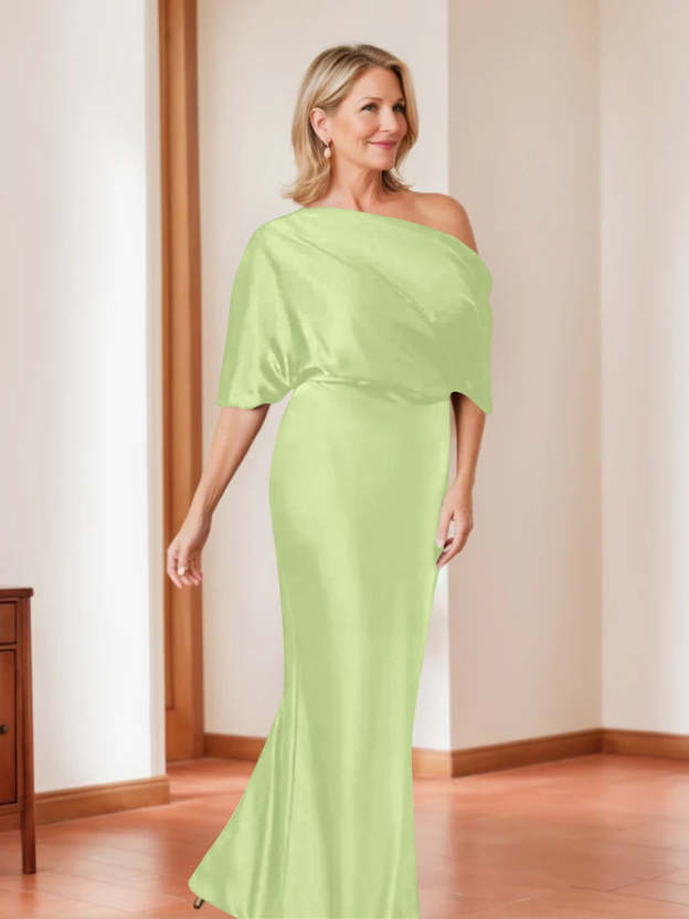 Elegant Plus Size Mother of the Bride One-Shoulder Sheath Dress with 1/2 Sleeves-27prom