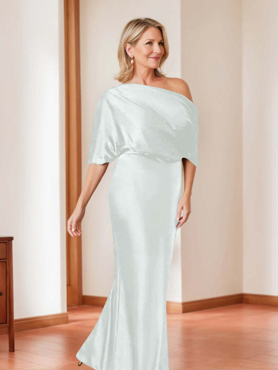 Elegant Plus Size Mother of the Bride One-Shoulder Sheath Dress with 1/2 Sleeves-27prom