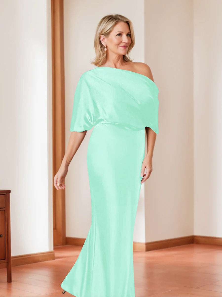Elegant Plus Size Mother of the Bride One-Shoulder Sheath Dress with 1/2 Sleeves-27prom