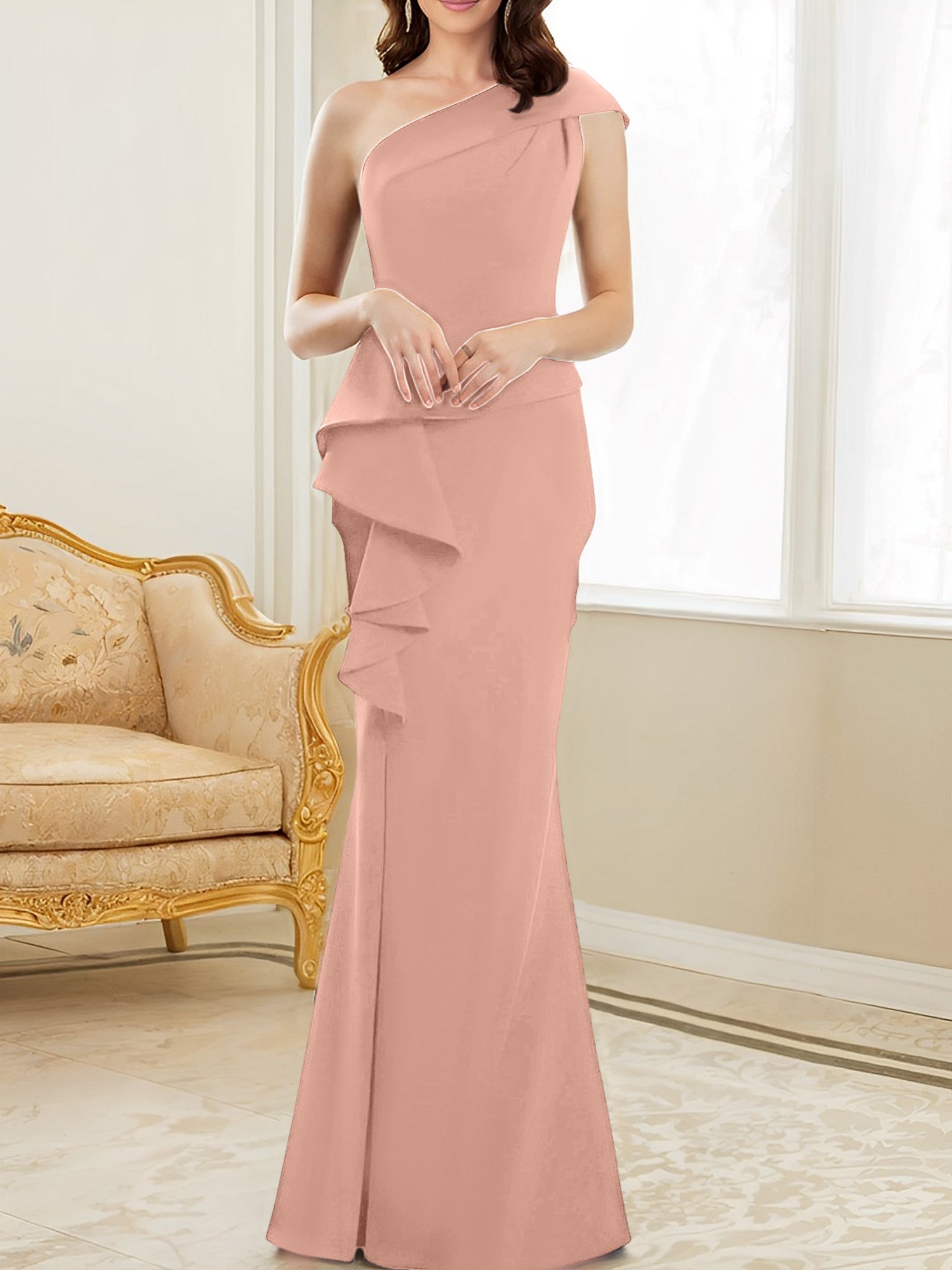 One-Shoulder Floor-Length Trumpet/Mermaid Gown for the Mother of the Bride-27prom