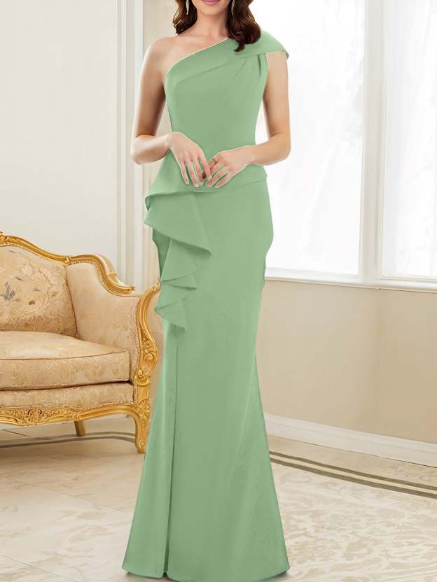 One-Shoulder Floor-Length Trumpet/Mermaid Gown for the Mother of the Bride-27prom