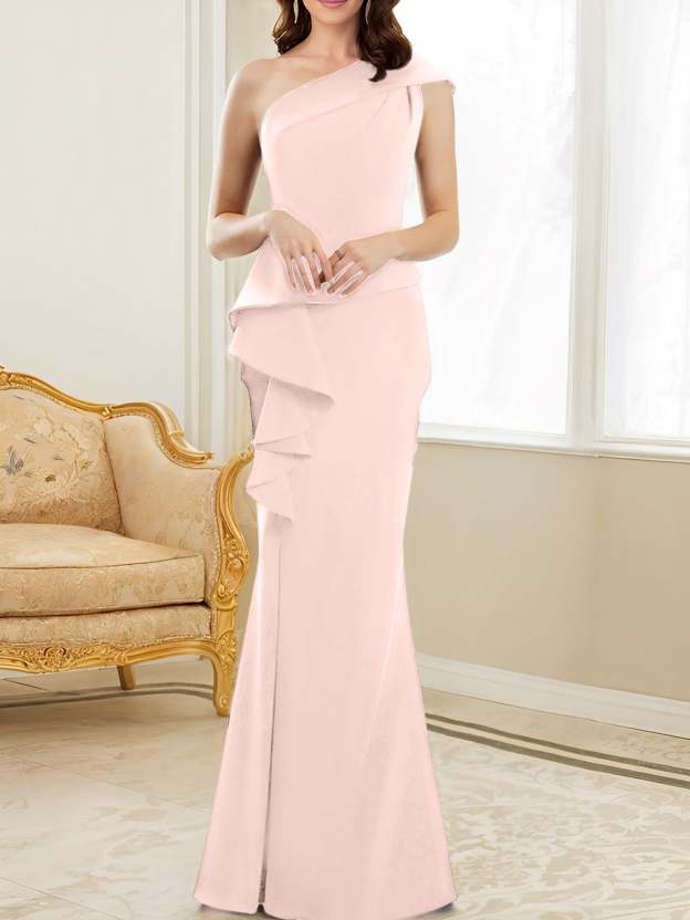 One-Shoulder Floor-Length Trumpet/Mermaid Gown for the Mother of the Bride-27prom