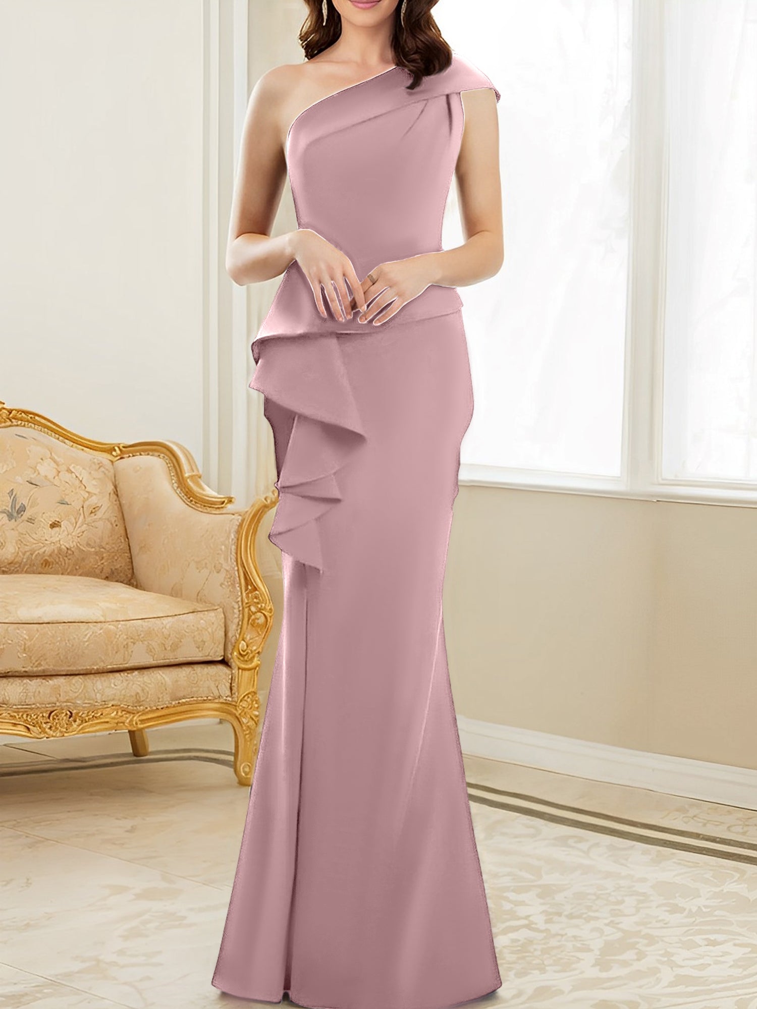 One-Shoulder Floor-Length Trumpet/Mermaid Gown for the Mother of the Bride-27prom