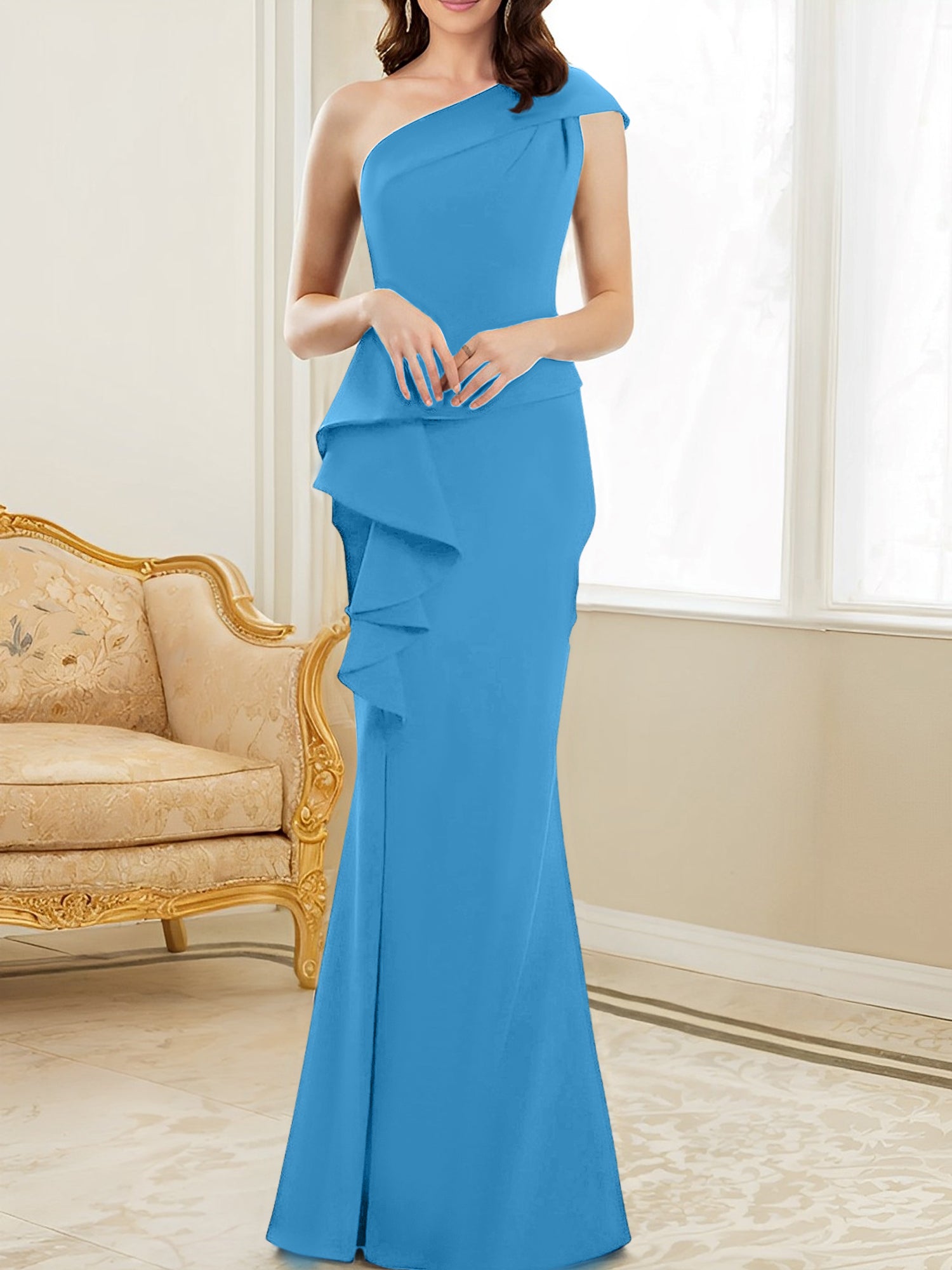 One-Shoulder Floor-Length Trumpet/Mermaid Gown for the Mother of the Bride-27prom