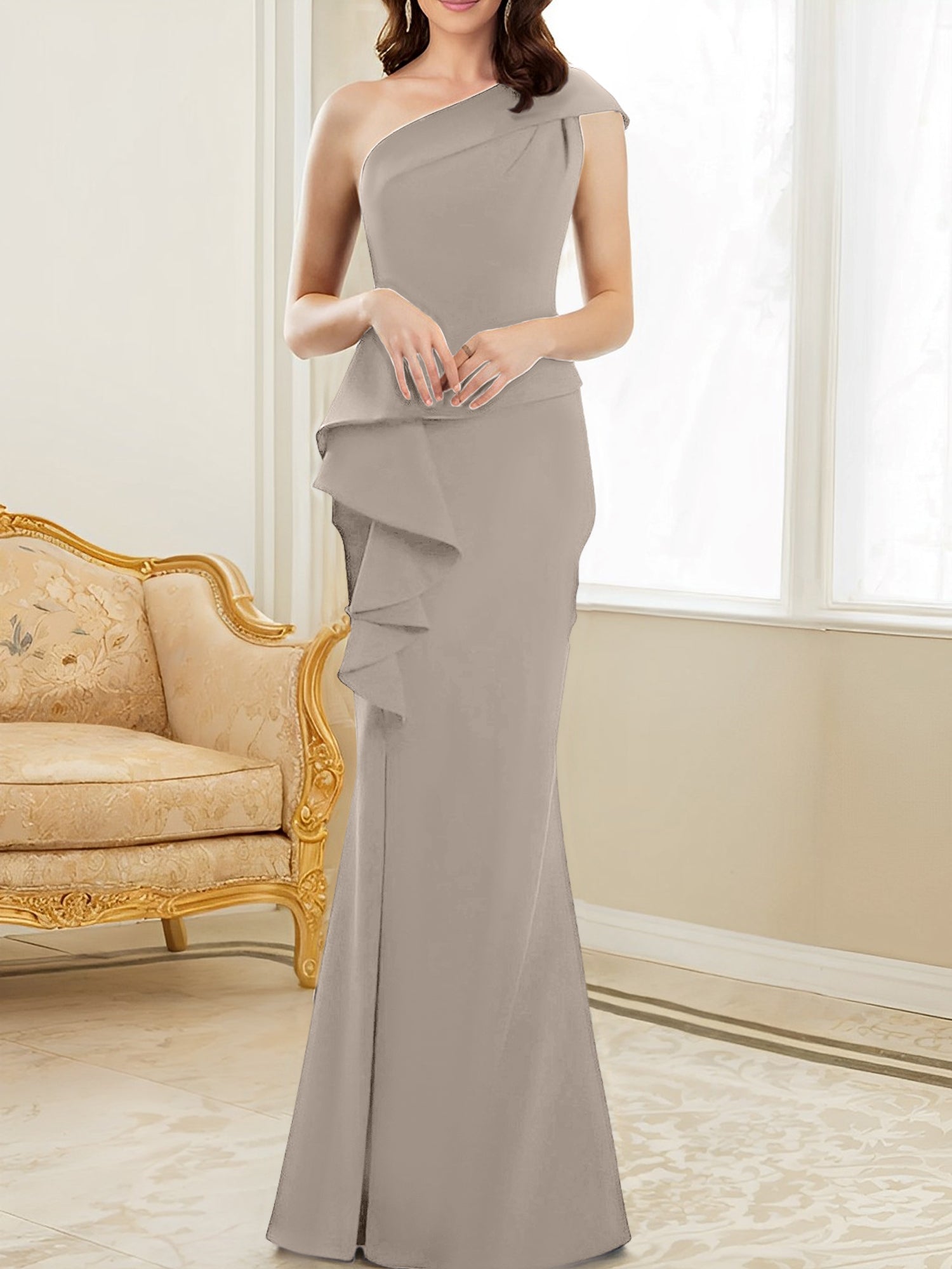 One-Shoulder Floor-Length Trumpet/Mermaid Gown for the Mother of the Bride-27prom