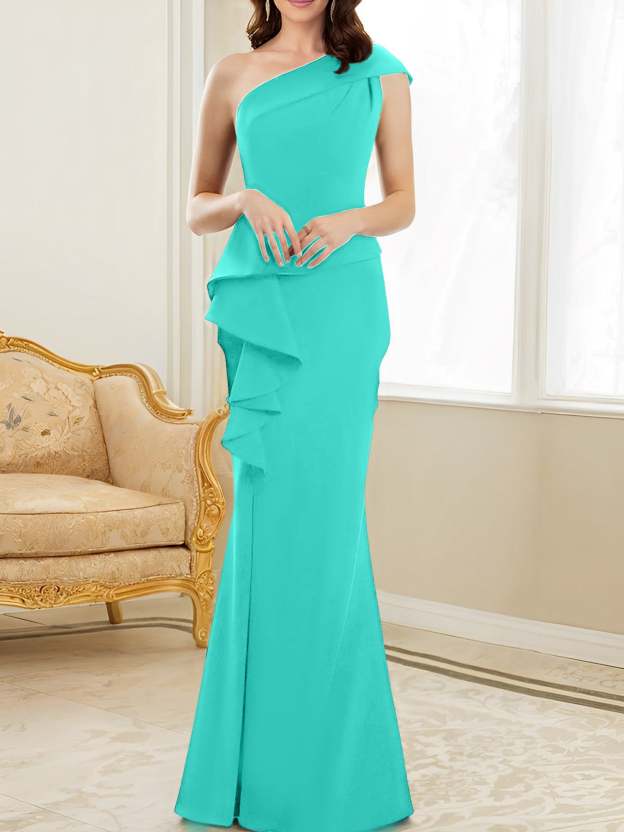 One-Shoulder Floor-Length Trumpet/Mermaid Gown for the Mother of the Bride-27prom