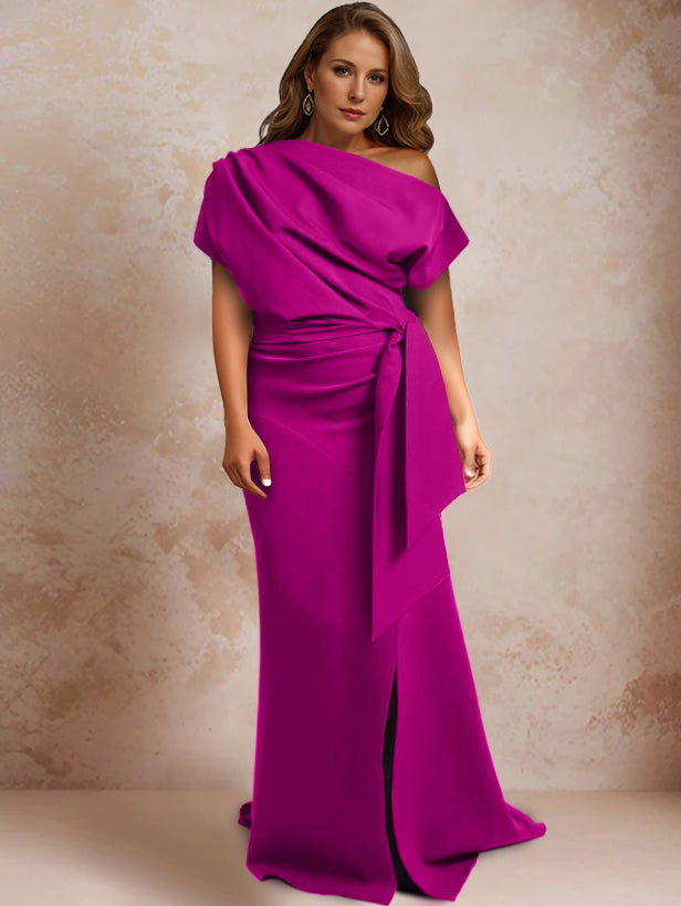One-Shoulder Ruffled Floor-Length Trumpet Gown for the Mother of the Bride-27prom