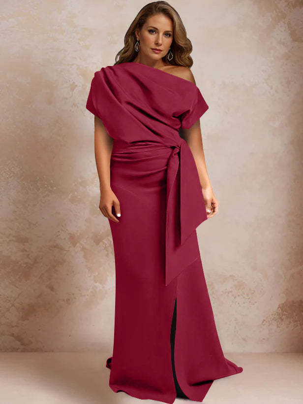 One-Shoulder Mermaid Trumpet Gown with Ruffles and Side Split for Plus-Size Mothers of the Bride