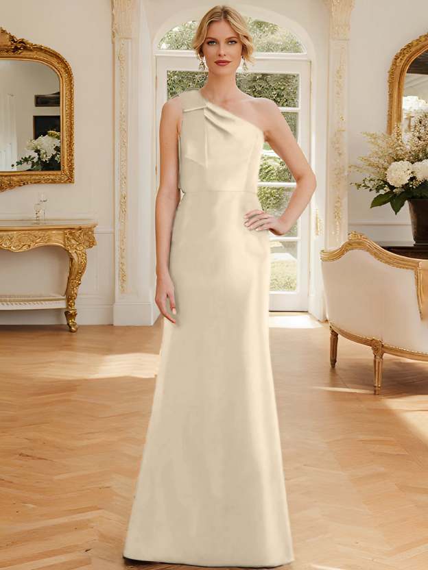 One-Shoulder Sleeveless Satin Mother of the Bride Dress with Bowknot Sheath/Column-27prom