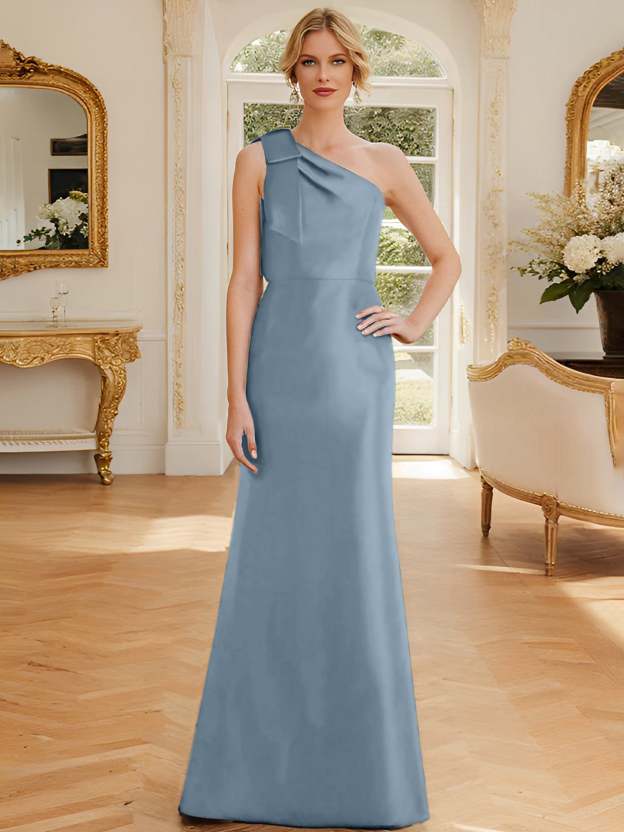 One-Shoulder Sleeveless Satin Mother of the Bride Dress with Bowknot Sheath/Column-27prom