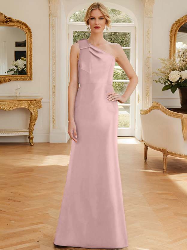One-Shoulder Sleeveless Satin Mother of the Bride Dress with Bowknot Sheath/Column-27prom