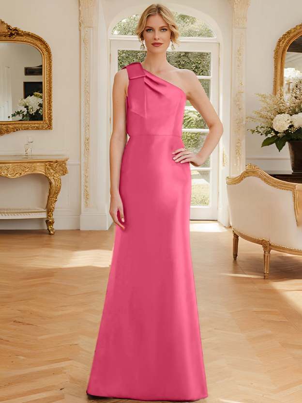 One-Shoulder Sleeveless Satin Mother of the Bride Dress with Bowknot Sheath/Column-27prom