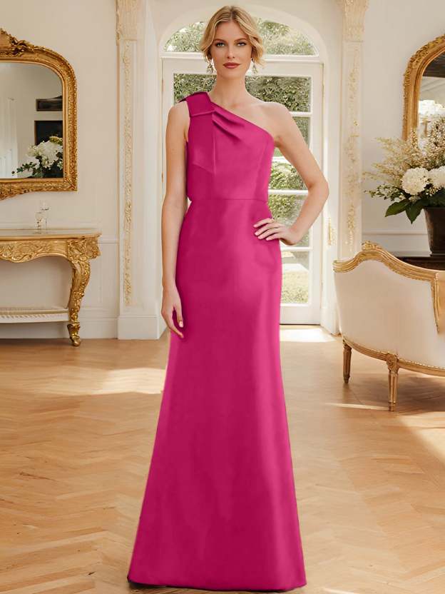 One-Shoulder Sleeveless Satin Mother of the Bride Dress with Bowknot Sheath/Column-27prom