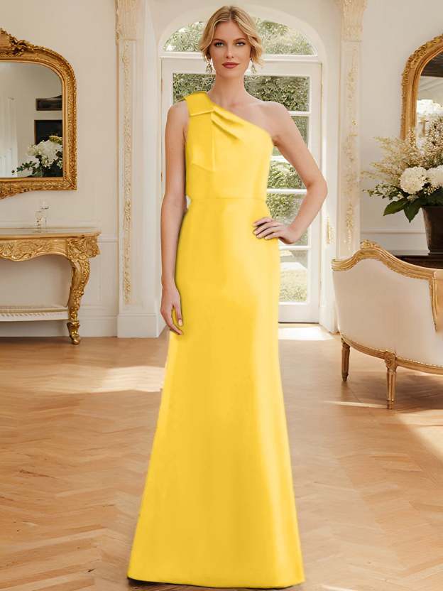 One-Shoulder Sleeveless Satin Mother of the Bride Dress with Bowknot Sheath/Column-27prom