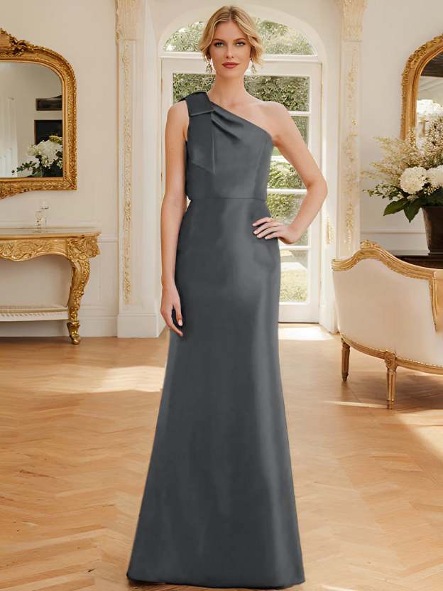 One-Shoulder Sleeveless Satin Mother of the Bride Dress with Bowknot Sheath/Column-27prom