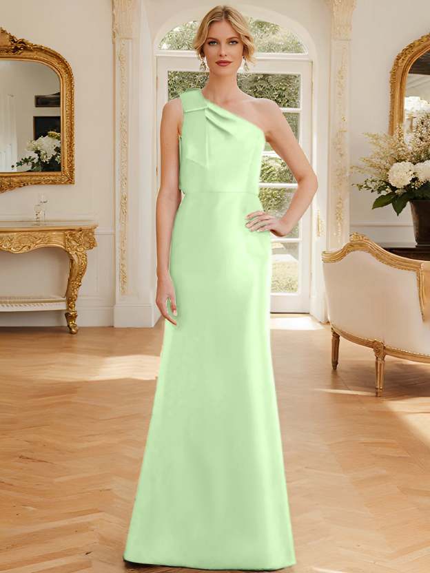 One-Shoulder Sleeveless Satin Mother of the Bride Dress with Bowknot Sheath/Column-27prom